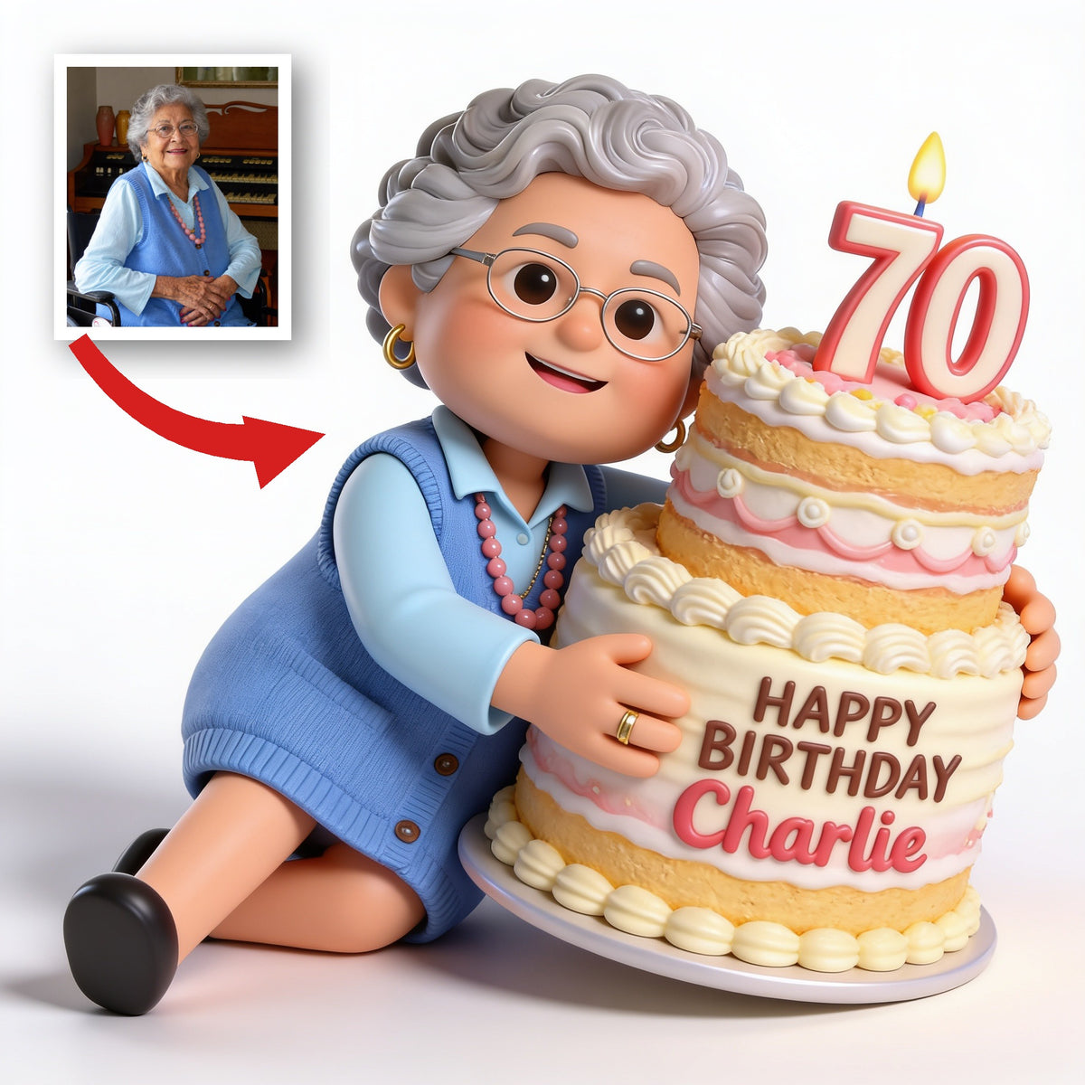 Personalized 70th Birthday Older Latina Woman 3D Figurine Keepsake Gift