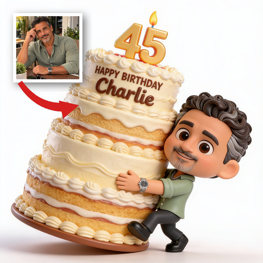 Figurine 3D personnalisée pour le 45e anniversaire d'un homme latino d'âge moyen