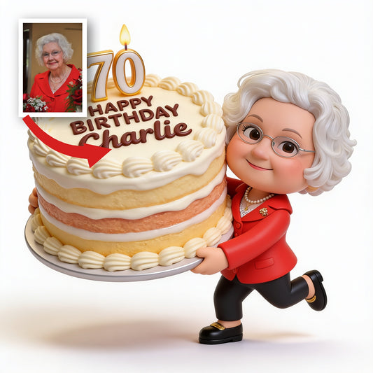 Figurine 3D Personnalisée pour le 70e Anniversaire Femme Âgée - Cadeau pour Mamie Maman
