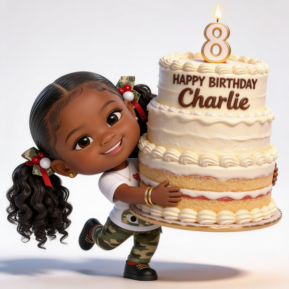 Personalized 8th Birthday Black Little Girl 3D Figurine, Gift for Daughter Granddaughter Niece