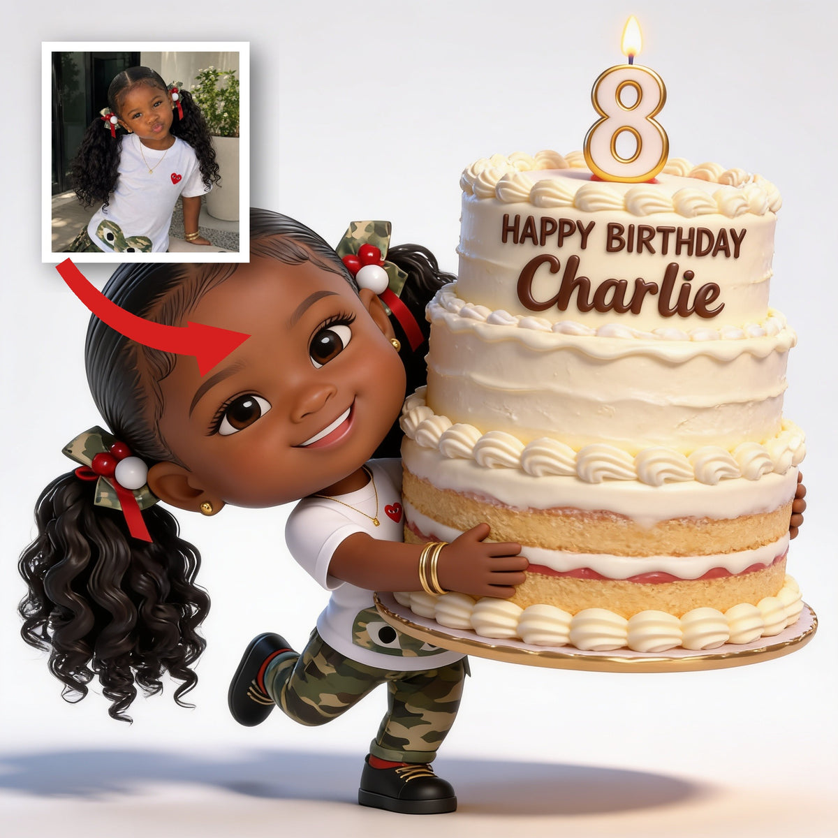 Personalized 8th Birthday Black Little Girl 3D Figurine, Gift for Daughter Granddaughter Niece