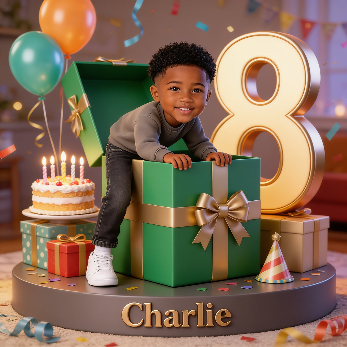 Personalized 8th Birthday Black Little Boy Custom Shaped Acrylic Plaque Son Grandson Nephew Gift