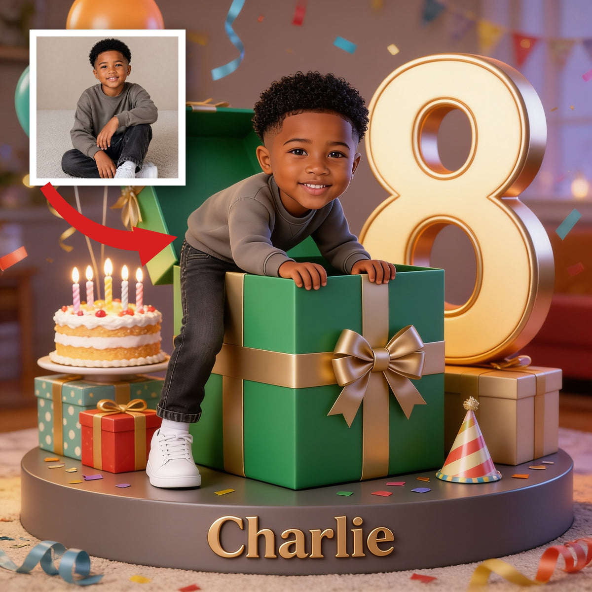 Personalized 8th Birthday Black Little Boy Custom Shaped Acrylic Plaque Son Grandson Nephew Gift