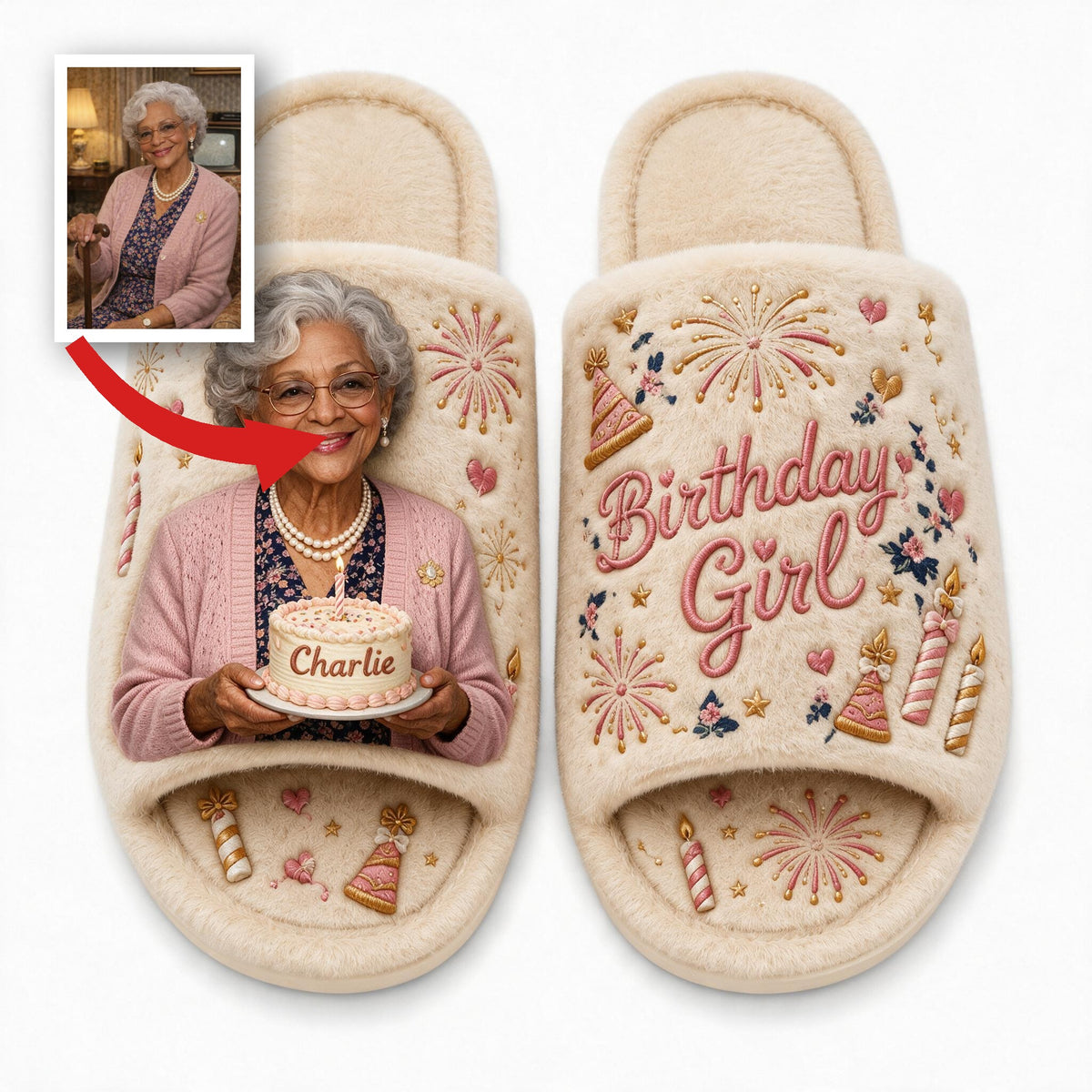 Personalized 70th Birthday Older Black Woman Open-Toe Slippers Birthday Gift