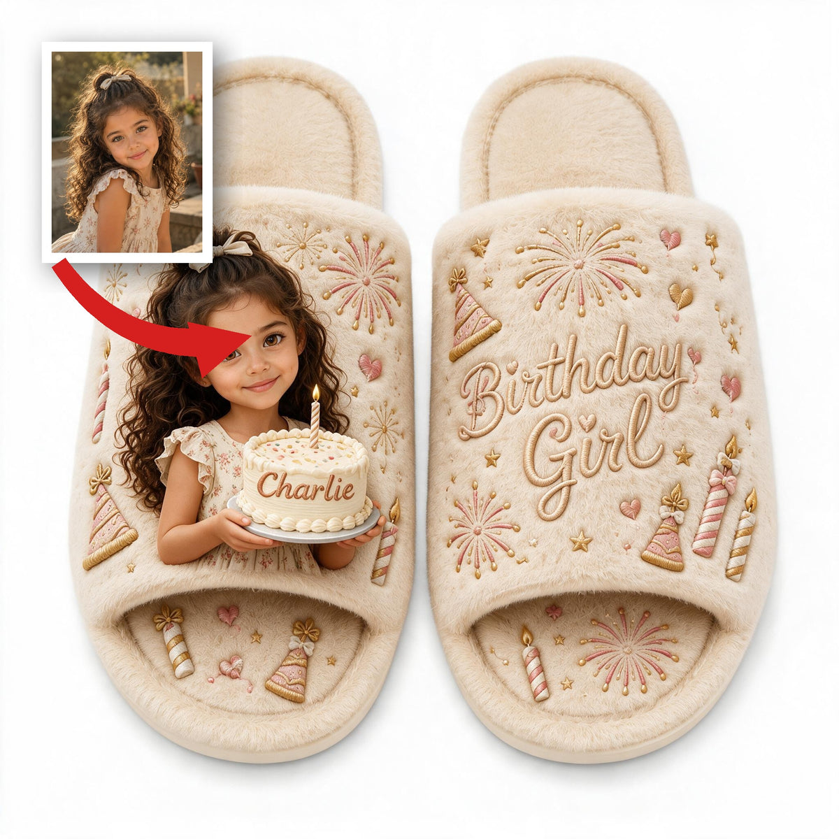 Personalized Birthday Latina Little Girl Open-Toe Slippers, Gift for Daughter Granddaughter Niece