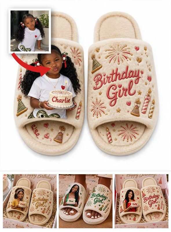 Personalized Birthday Black Little Girl Open-Toe Slippers, Gift for Daughter Granddaughter Niece