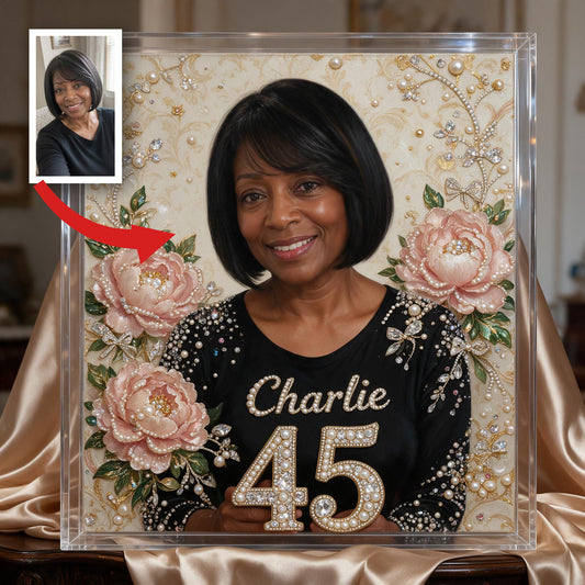 Cadeau de Kit de Peinture Diamant Personnalisé pour le 45ème Anniversaire d'une Femme Noire d'Âge Moyen