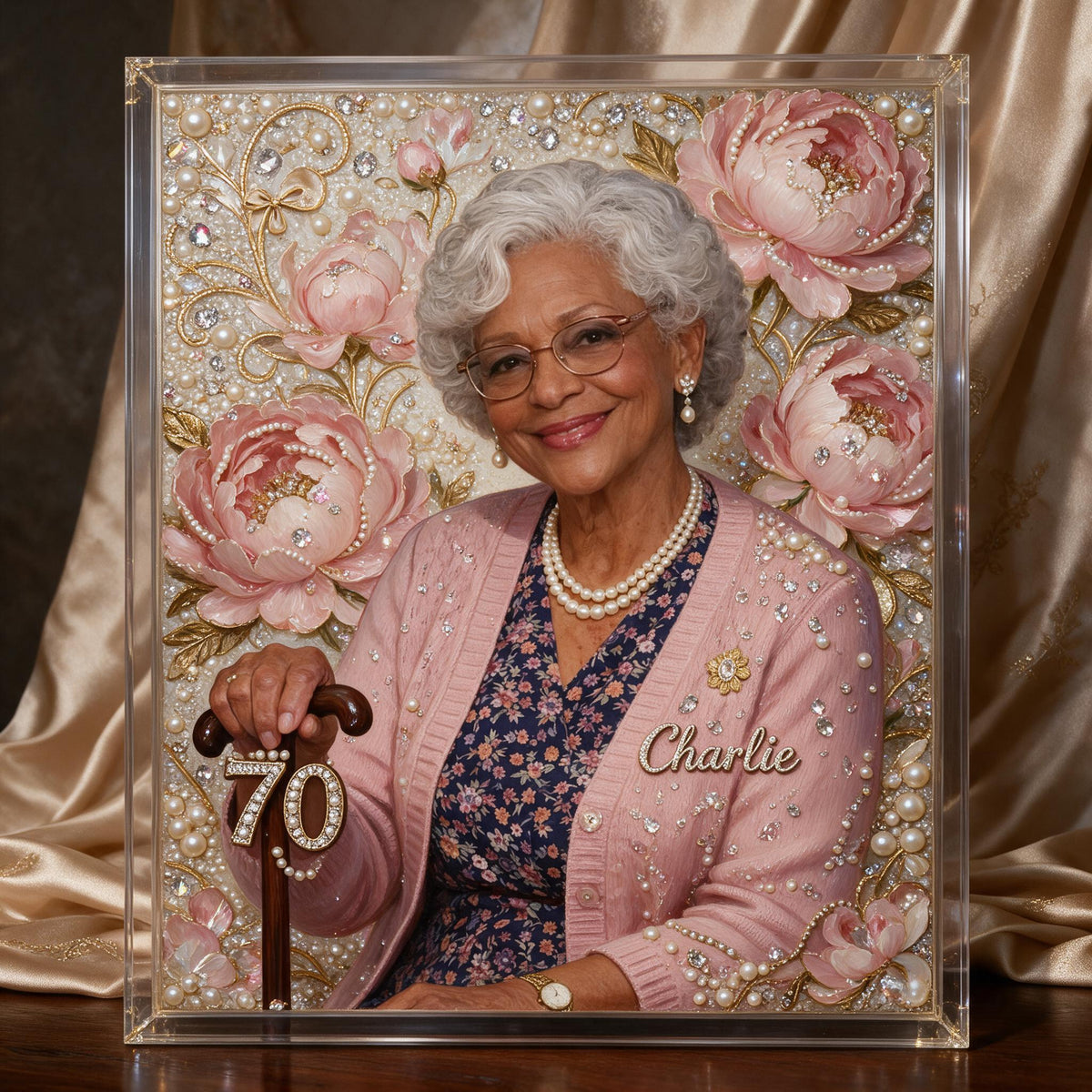 Personalized 70th Birthday Older Black Woman Diamond Painting Ornament Kit, Grandma Gift