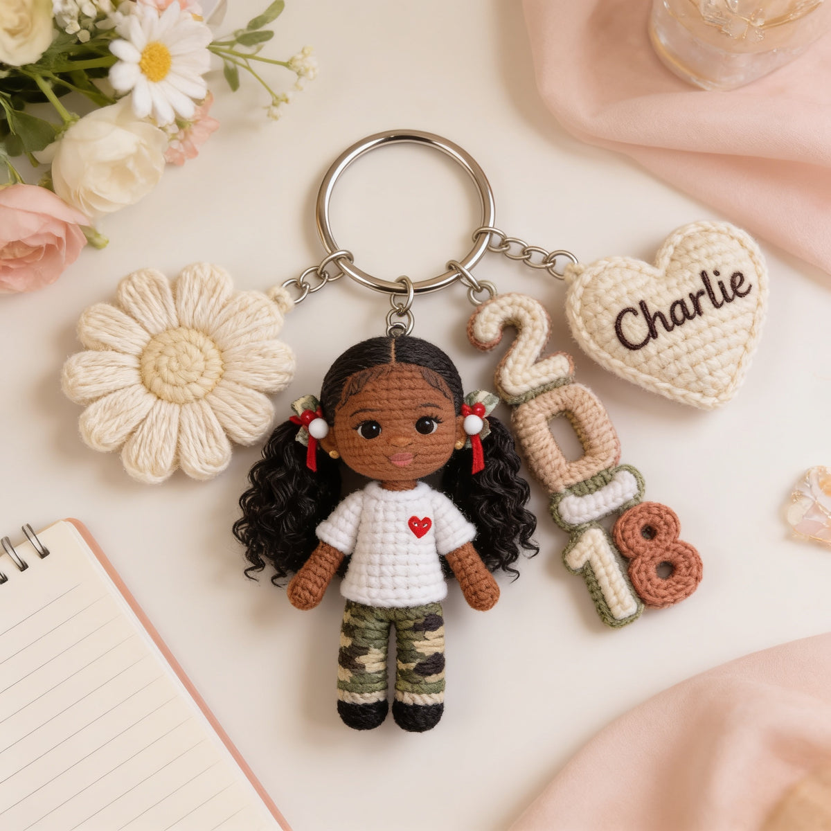 Porte-clés personnalisé d'anniversaire pour petite fille noire - Fille, Petite-fille, Nièce