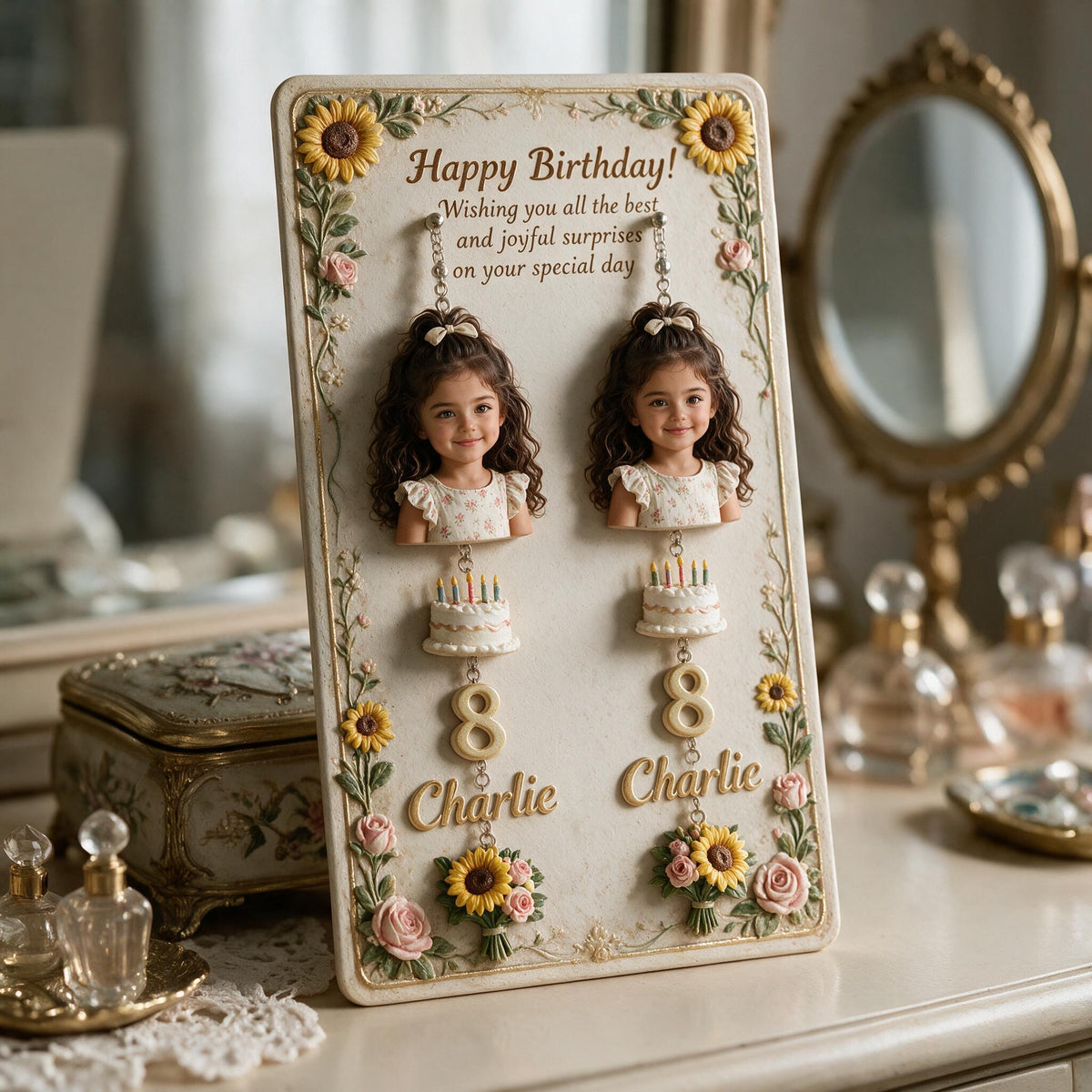 Boucles d'oreilles personnalisées pour anniversaire Petite Fille Latina avec carte d'affichage, cadeau pour fille, petite-fille, nièce