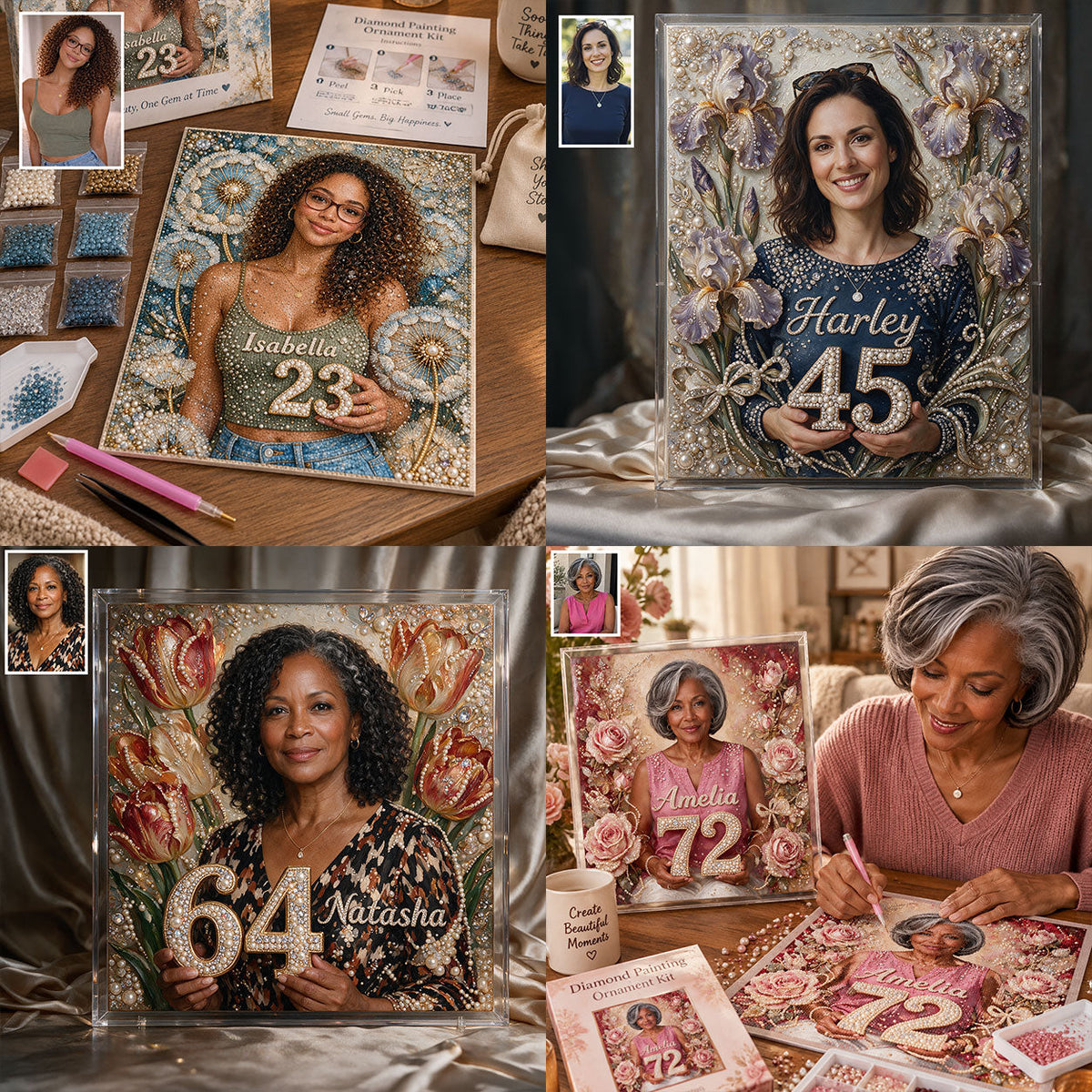 Personalized 70th Birthday Older Woman Diamond Painting Ornament Kit, Grandma Gift