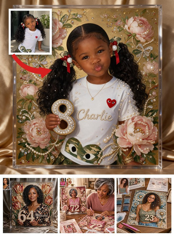 Personalized Birthday Black Little Girl Diamond Painting Ornament Kit, Gift for Daughter Granddaughter Niece