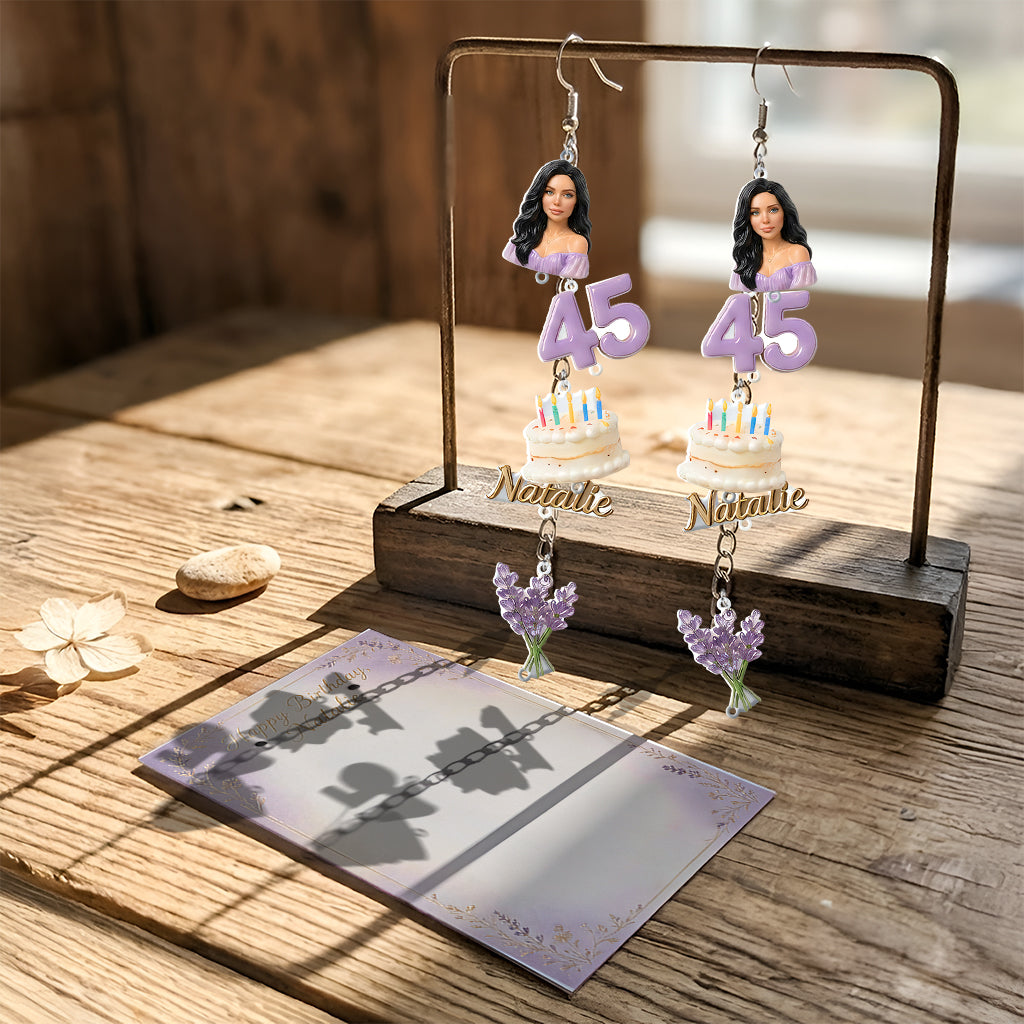 Personalized 50th Birthday Middle-Aged Black Woman Earrings with Display Card Gift