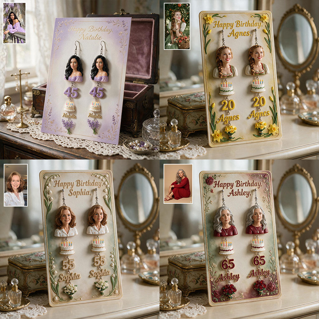 Personalized Birthday Little Girl Earrings with Display Card, Gift for Daughter Granddaughter Niece