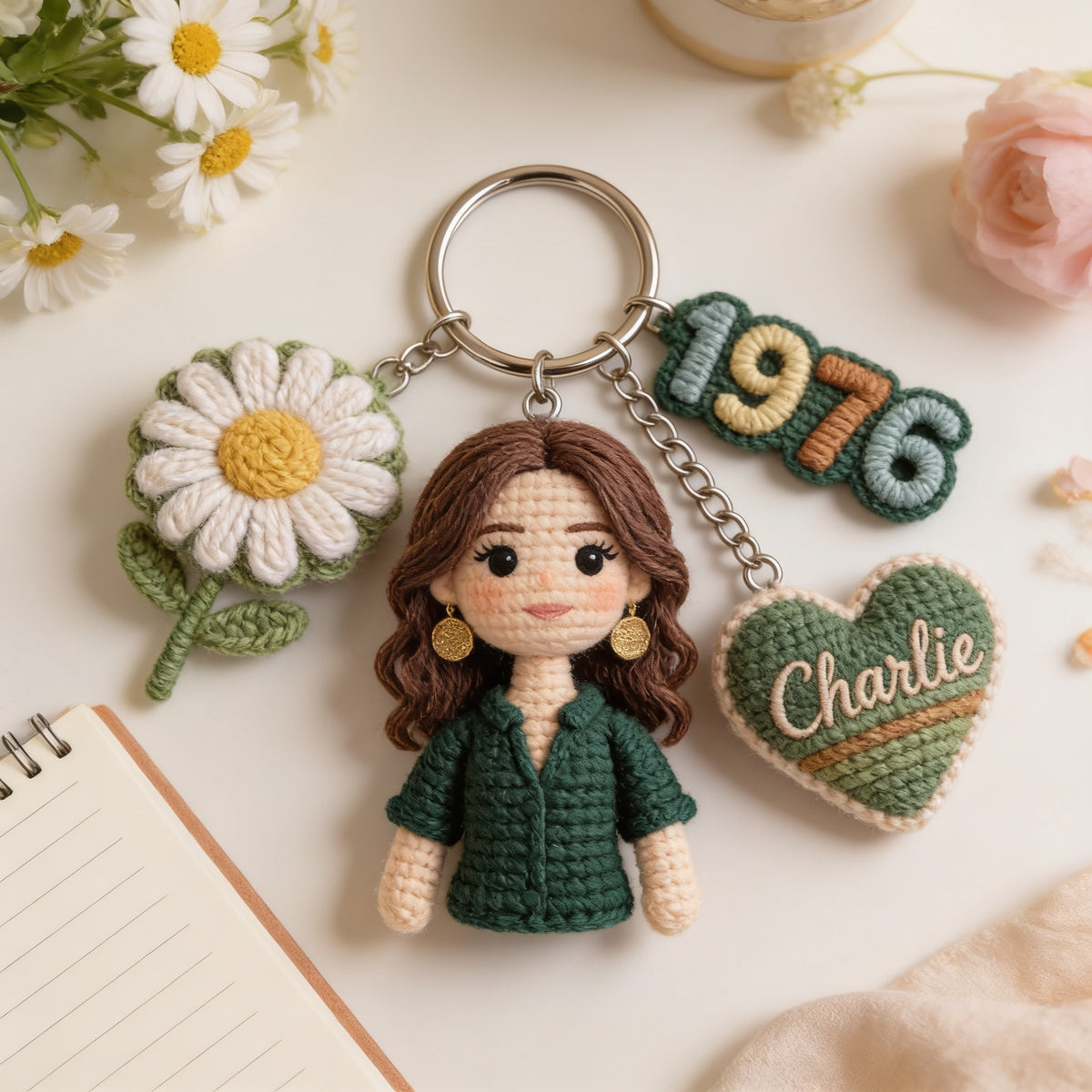 Personalized 50th Birthday Middle-Aged Latina Woman Charm Keychain Gift