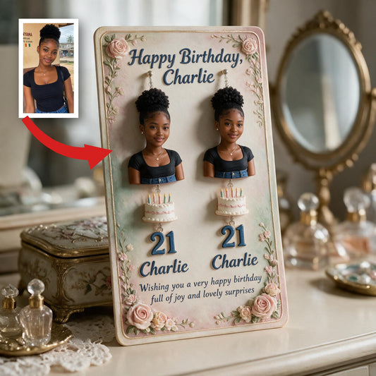 Boucles d'oreilles personnalisées pour le 21e anniversaire Femme Noire avec carte d'affichage cadeau pour elle