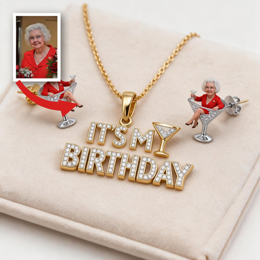 Collier Pendentif Personnalisé pour le 70e Anniversaire Femme Âgée & Boucles d'Oreilles