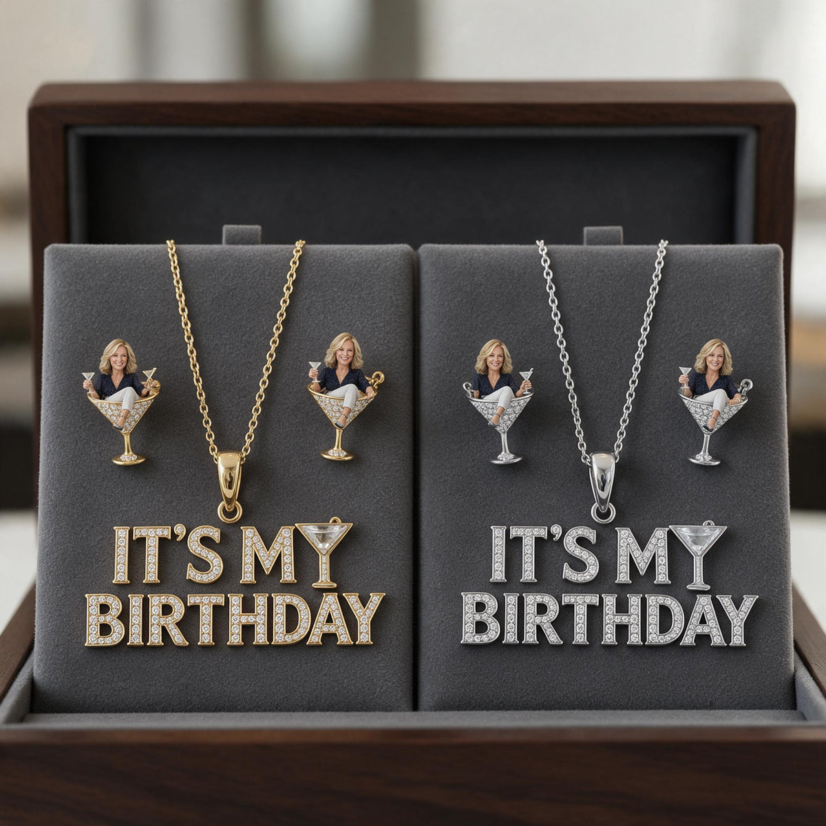 Personalized 50th Birthday Middle-Aged Woman Pendant Necklace & Stud Earrings