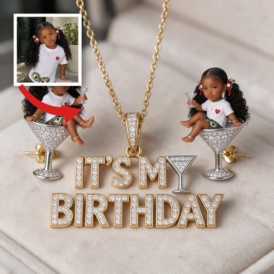 Collier Pendentif Personnalisé Fille Noire pour Anniversaire & Boucles d'Oreilles