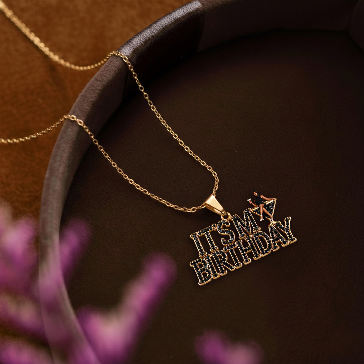 Personalized Birthday Black Little Girl Pendant Necklace & Stud Earrings Gift Set