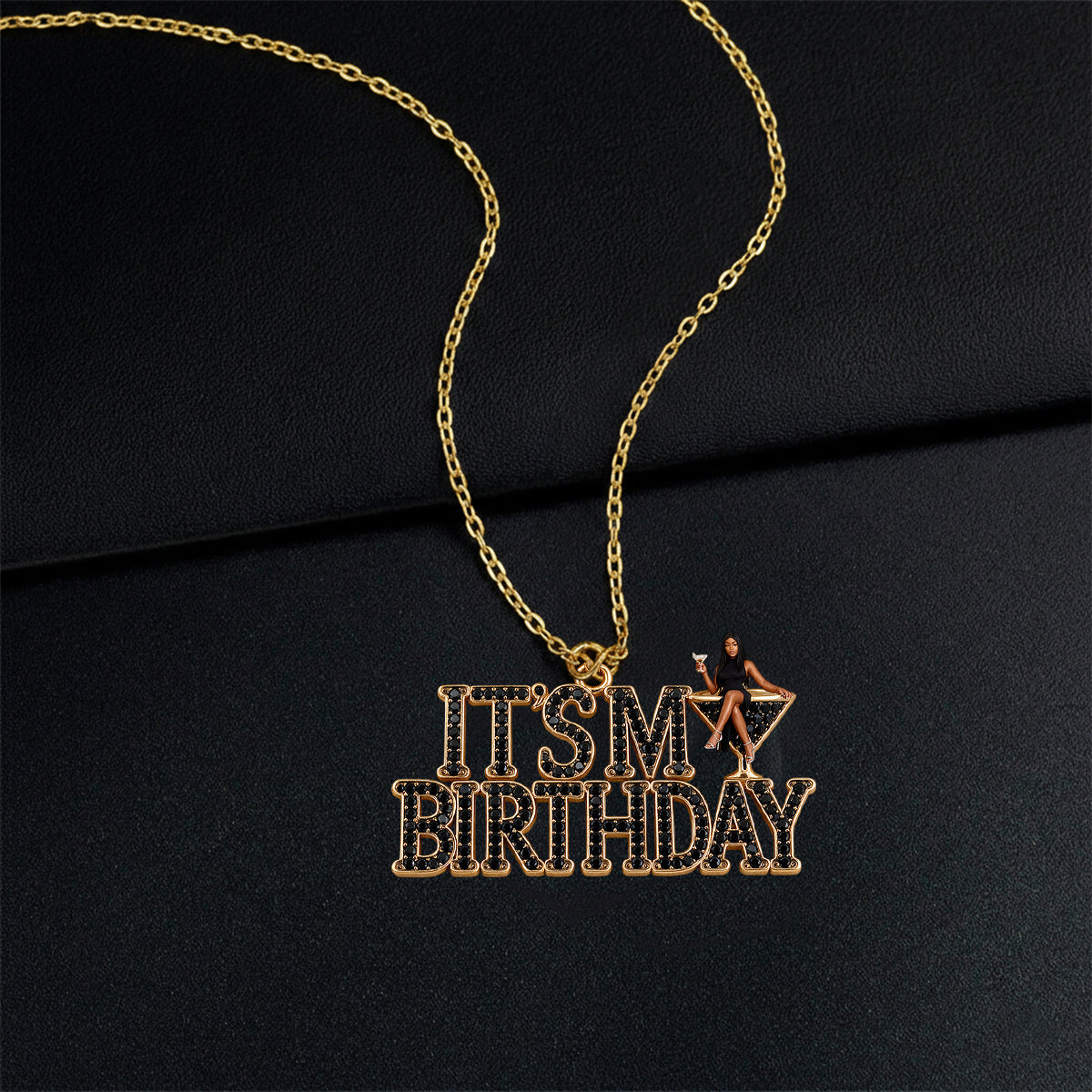 Personalized 50th Birthday Middle-Aged Black Woman Pendant Necklace & Stud Earrings