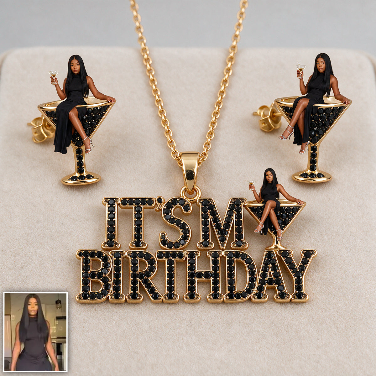 Personalized 21st Birthday Woman Pendant Necklace & Stud Earrings Set