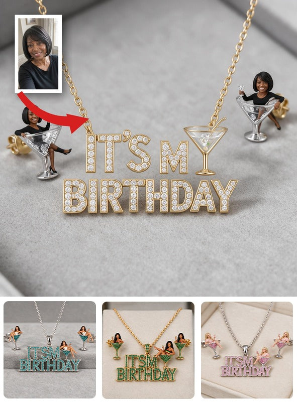 Personalized 50th Birthday Middle-Aged Black Woman Pendant Necklace & Stud Earrings