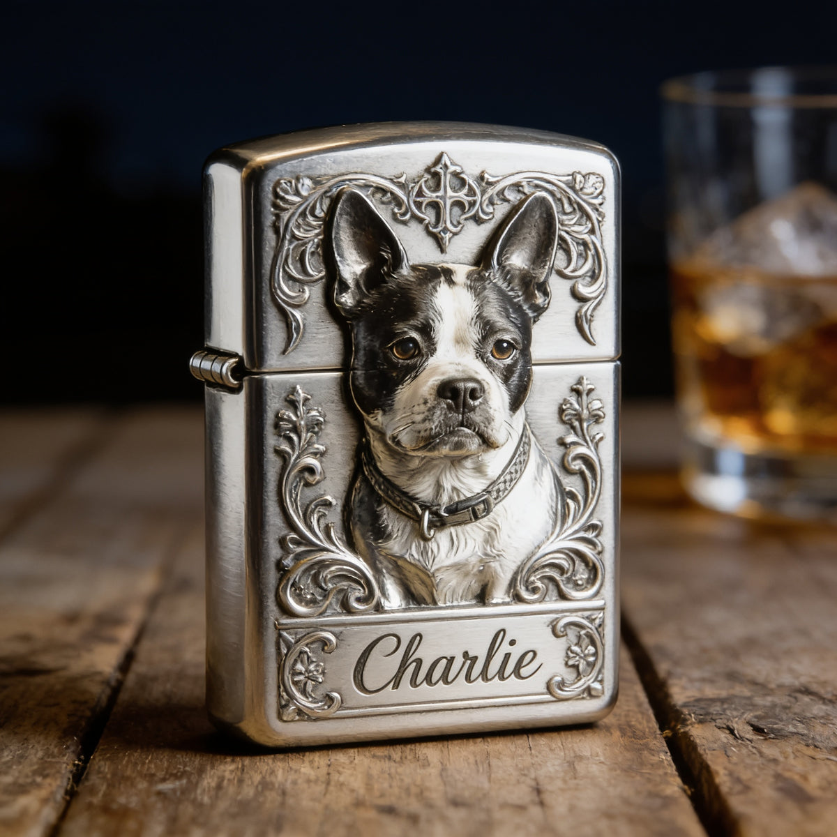 Briquet Personnalisé Boston Terrier Noir et Blanc - Cadeau Propriétaire