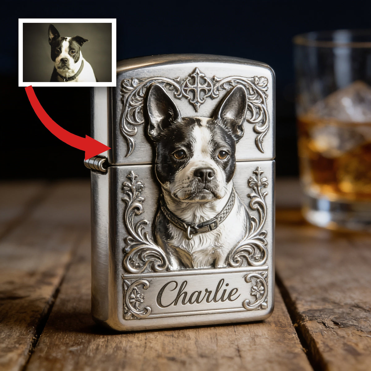Briquet Personnalisé Boston Terrier Noir et Blanc - Cadeau Propriétaire
