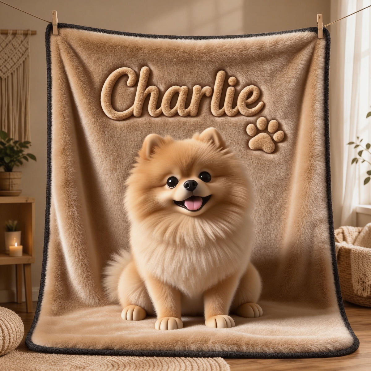 Personalized Fluffy Golden Tan Pomeranian Pet Blanket Dog Lover Gift
