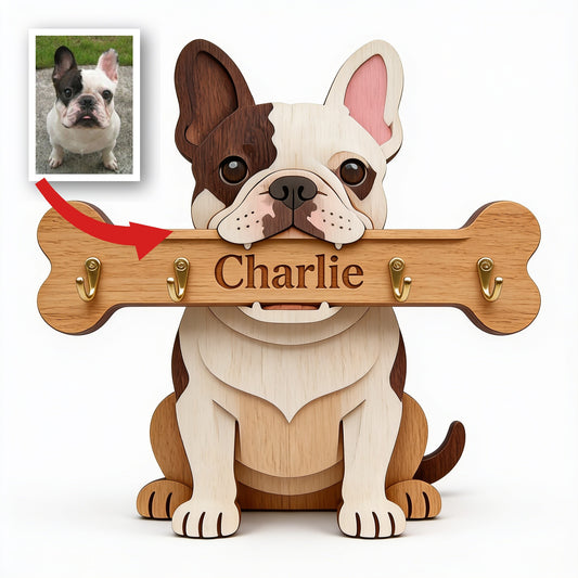 Personalisierter Französischer Bulldoggen Holzschlüsselhalter Wandorganizer