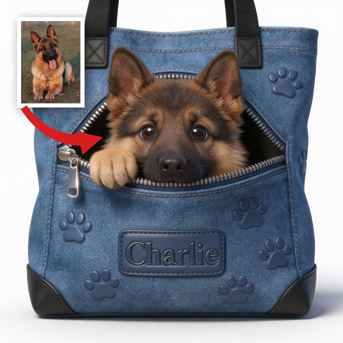 Personalisierte Schwarz-Braun Deutscher Schäferhund Tragetasche Geschenk für Hundeliebhaber