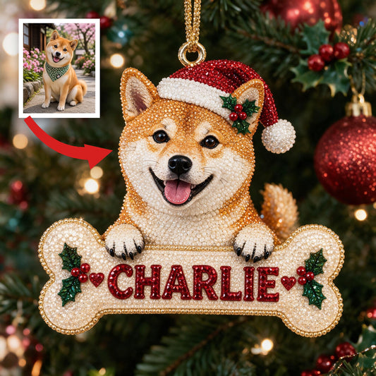 Kit d'Ornement de Peinture Diamant Shiba Inu Personnalisé pour Noël