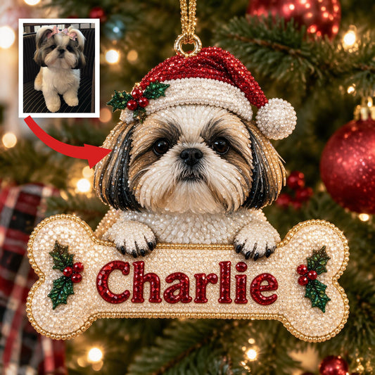 Kit d'Ornement en Peinture Diamant Fluffy Shih Tzu Personnalisé pour Noël