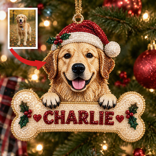 Kit d'Ornement de Peinture Diamant Golden Retriever Personnalisé pour Noël