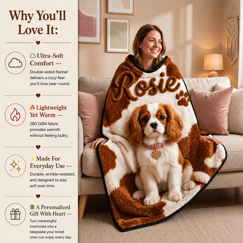 Personalized Fluffy Golden Tan Pomeranian Pet Blanket Dog Lover Gift