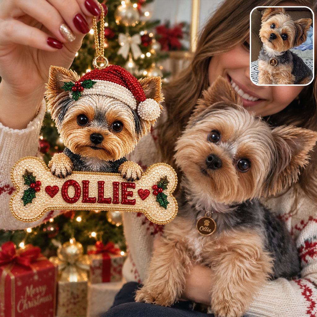 Personalized Christmas Black & White Spotted Dalmatian Diamond Painting Ornament Kit