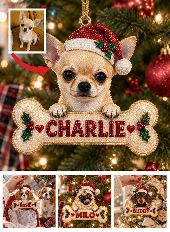Personalized Christmas Fawn White Chihuahua Puppy Diamond Painting Ornament Kit