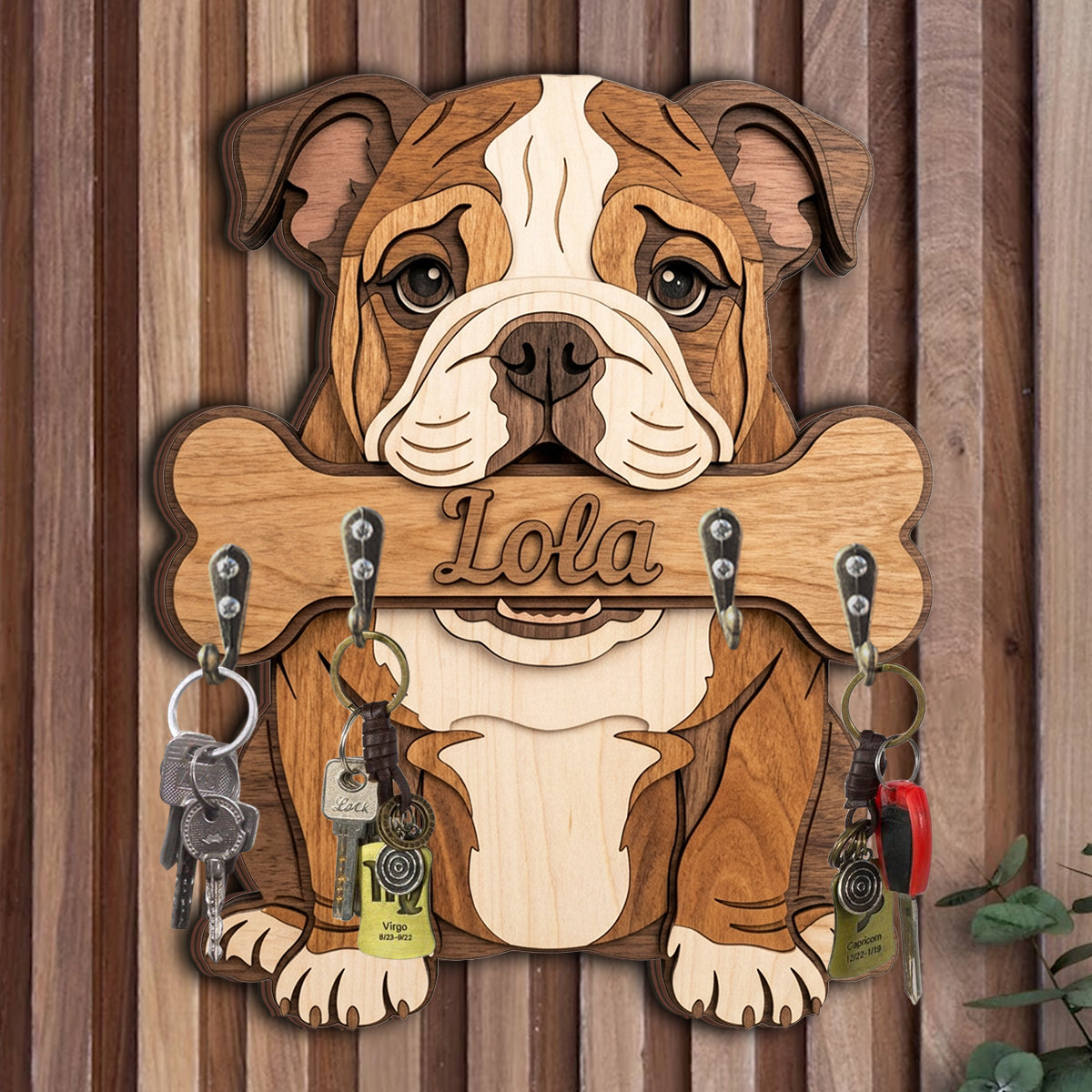 Personalisierter Holzschlüsselhalter mit lockigem Pudel-Design