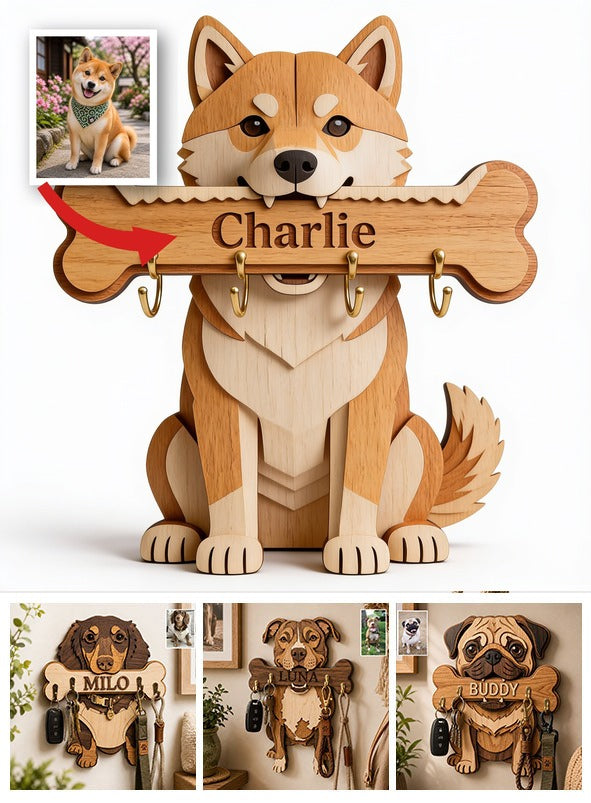 Personalized Shiba Inu Wooden Key Rack Wall Hanging Home Decor