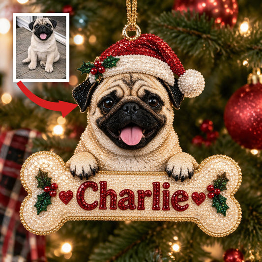 Ornement de Noël Personnalisé avec un Pug en Faon - Kit de Peinture Diamant