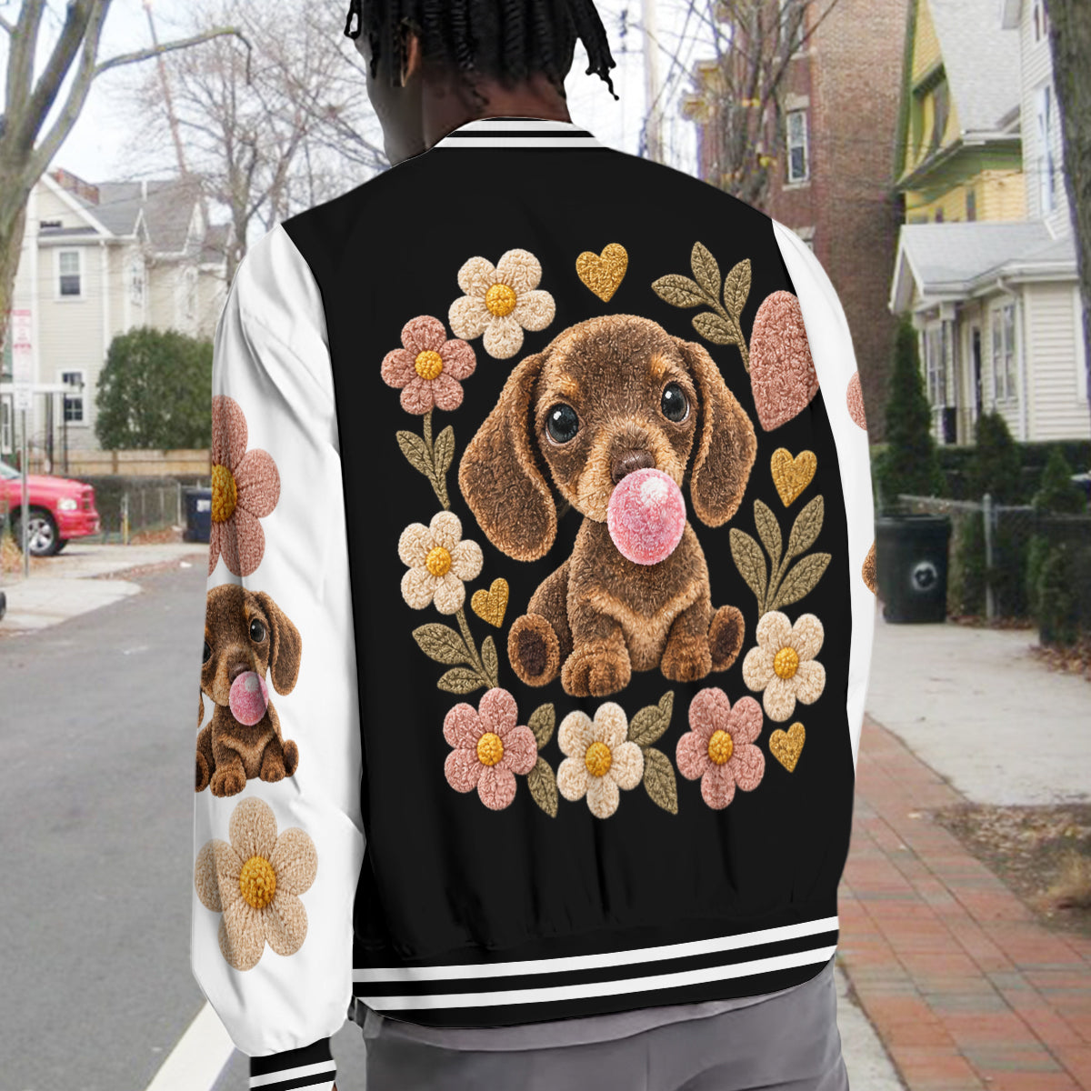 Personalized Adult Curly Fur Poodle Varsity Jacket Dog Owner Gift