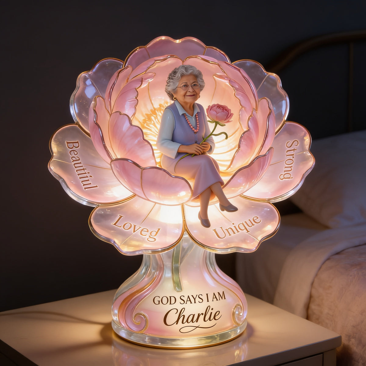 Personalisierte Acryl-LED-Nachtlampe für ältere Latina-Frauen, Geschenk für Oma oder Mama