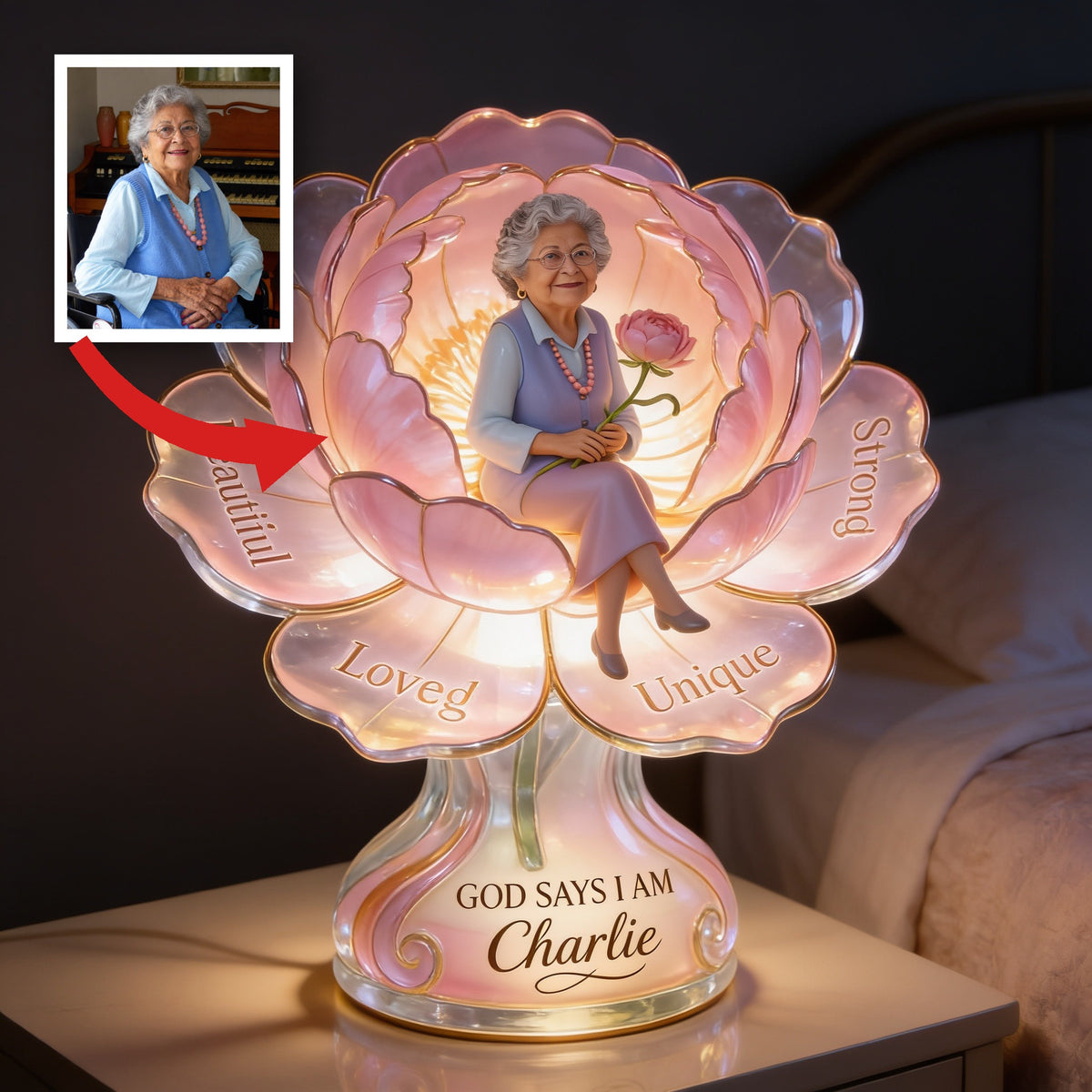 Personalisierte Acryl-LED-Nachtlampe für ältere Latina-Frauen, Geschenk für Oma oder Mama