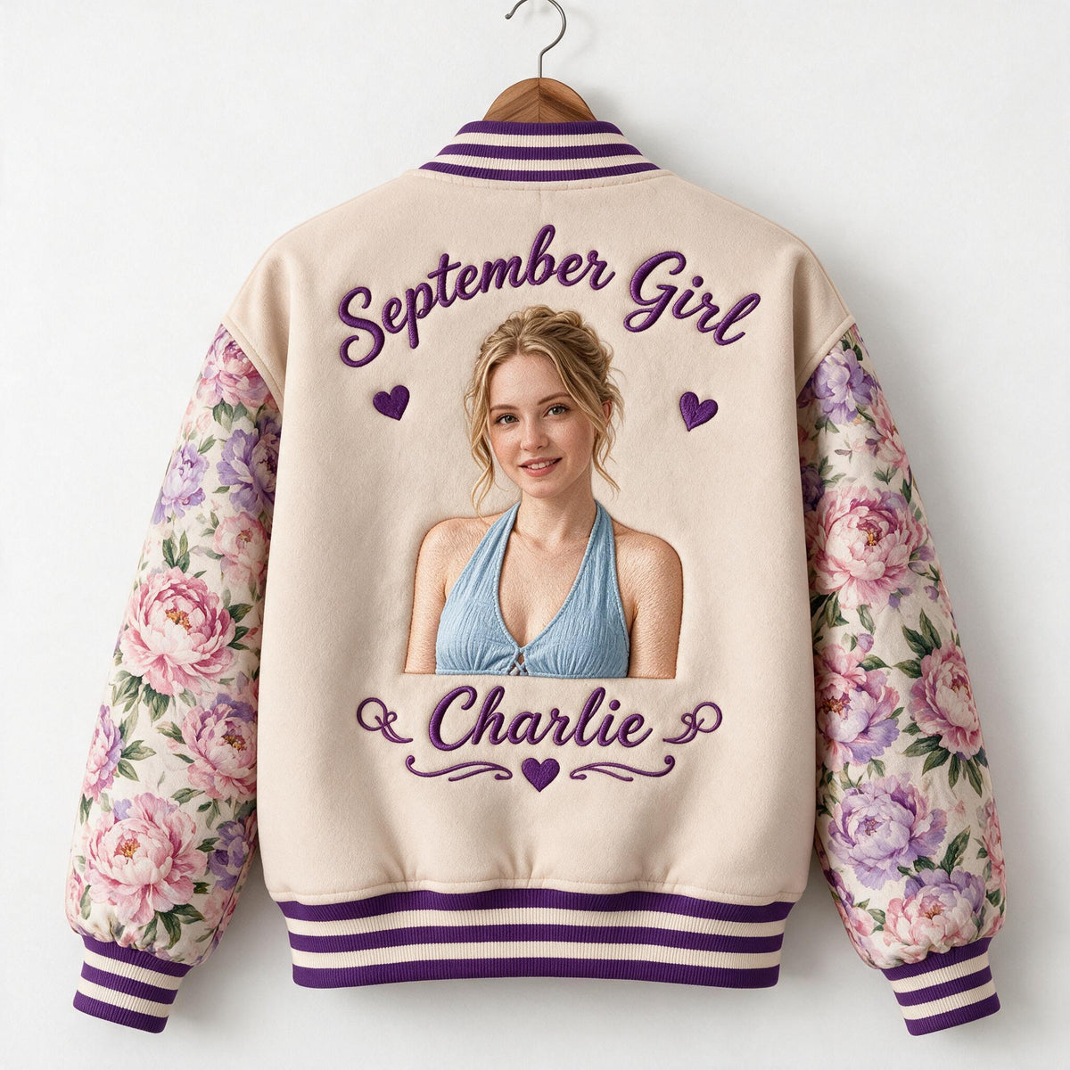 Personalized Woman Floral Varsity Jacket Gift for Wife Girlfriend Daughter