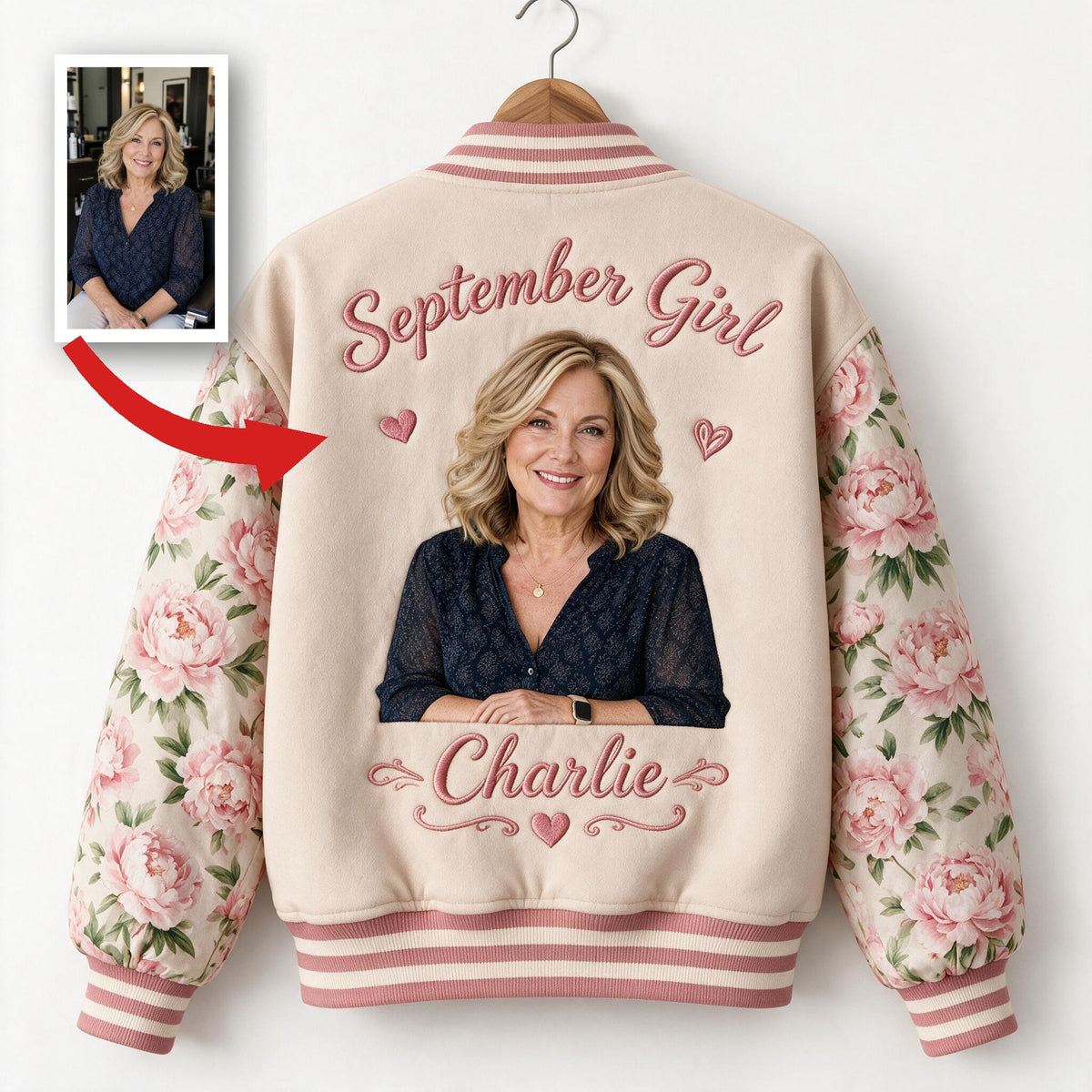 Personalisierte Blumen Varsity Jacke für Mama, Oma, Frau