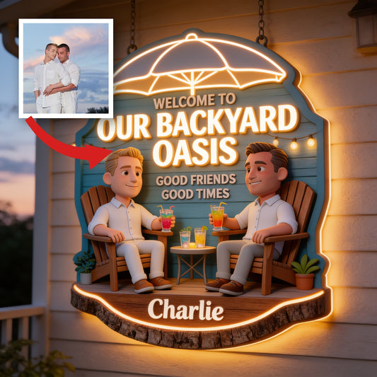 Panneau LED Acrylique Personnalisé Couple Gay, Décor de Jardin