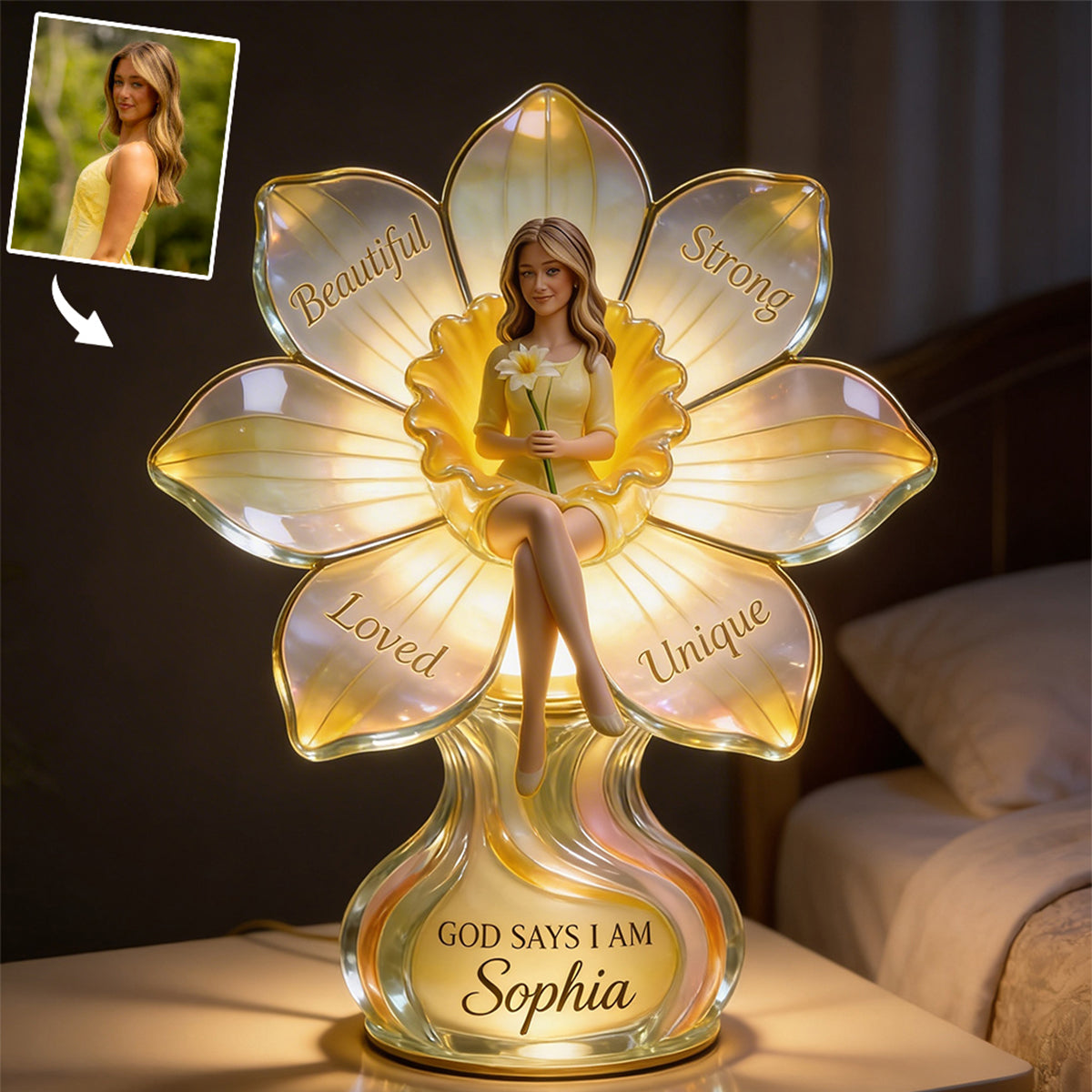 Personalized Black Woman Self Love Acrylic LED Night Light Gift For Her
