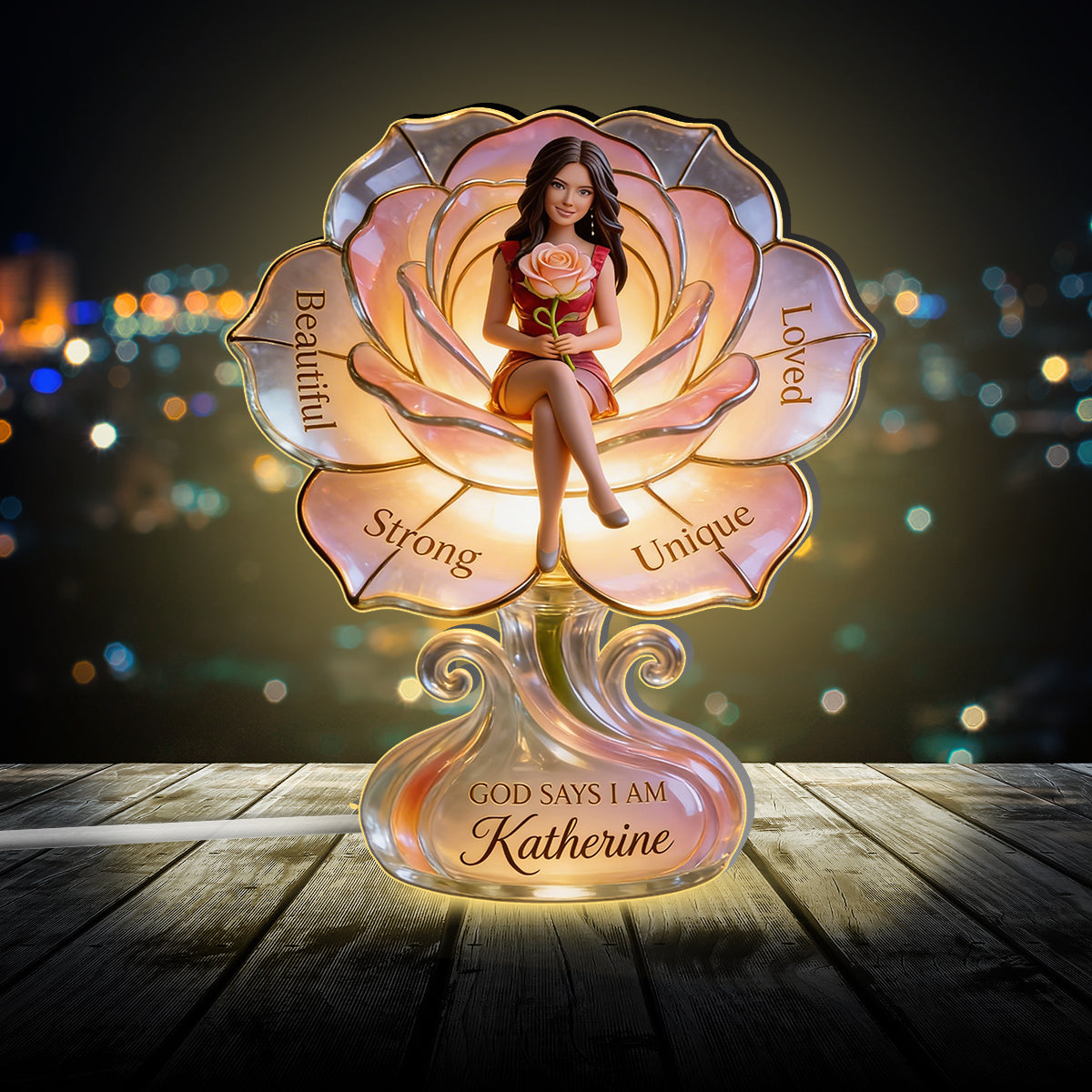 Personalized Older Black Woman Acrylic LED Night Light, Self Love Gift for Mom Grandma Wife