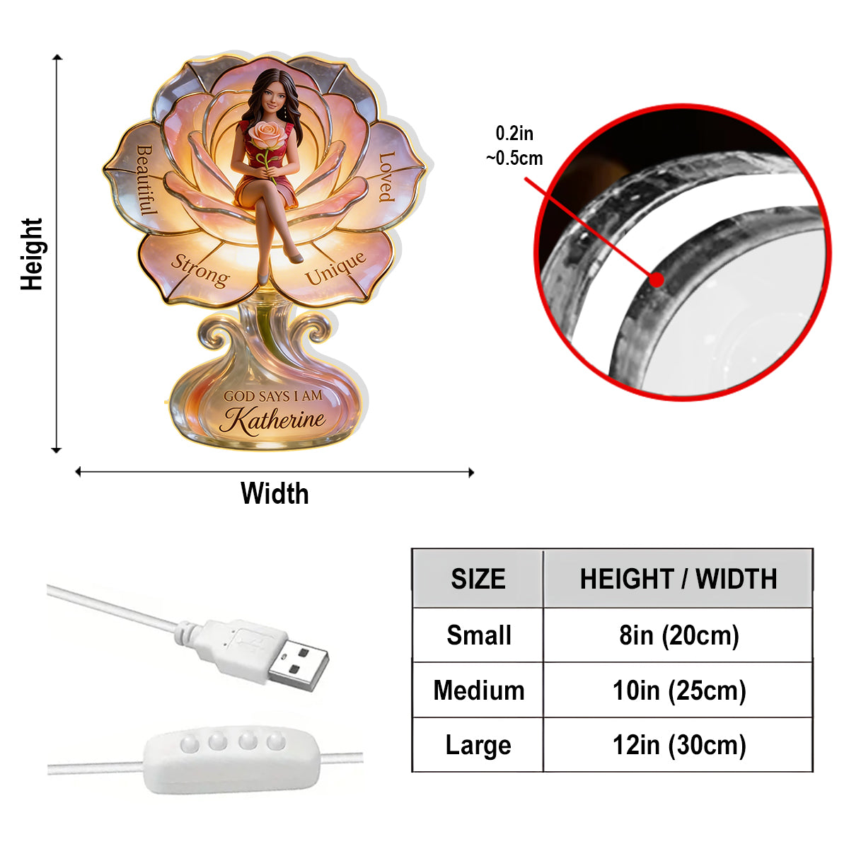 Personalisierte Acryl-LED-Nachtlampe für ältere Latina-Frauen, Geschenk für Oma oder Mama